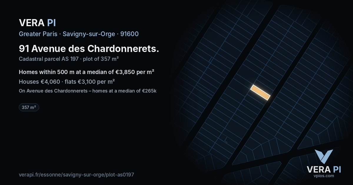 91 Avenue des Chardonnerets, Savigny-sur-Orge at night – the plot lit, the parcels around coloured by the prices near them