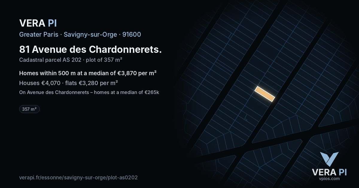 81 Avenue des Chardonnerets, Savigny-sur-Orge at night – the plot lit, the parcels around coloured by the prices near them