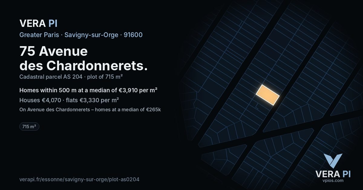 75 Avenue des Chardonnerets, Savigny-sur-Orge at night – the plot lit, the parcels around coloured by the prices near them