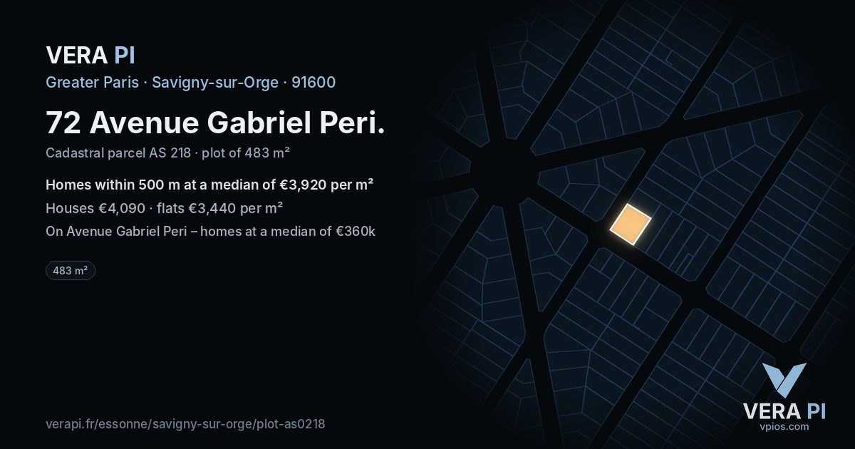 72 Avenue Gabriel Peri, Savigny-sur-Orge at night – the plot lit, the parcels around coloured by the prices near them