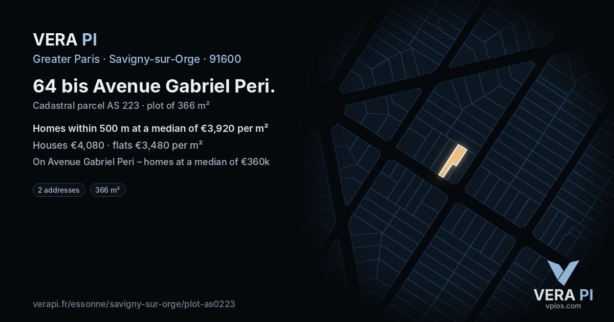 64 bis Avenue Gabriel Peri, Savigny-sur-Orge at night – the plot lit, the parcels around coloured by the prices near them