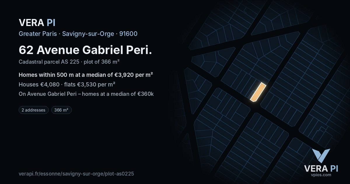 62 Avenue Gabriel Peri, Savigny-sur-Orge at night – the plot lit, the parcels around coloured by the prices near them