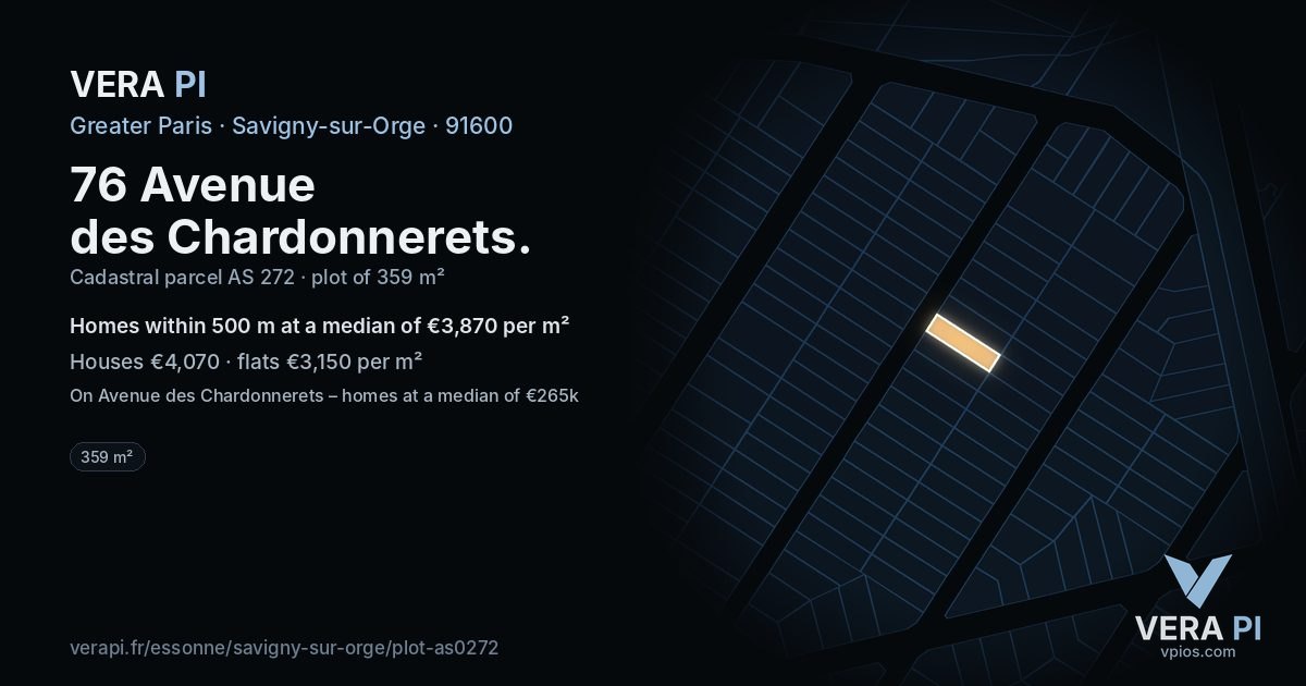 76 Avenue des Chardonnerets, Savigny-sur-Orge at night – the plot lit, the parcels around coloured by the prices near them