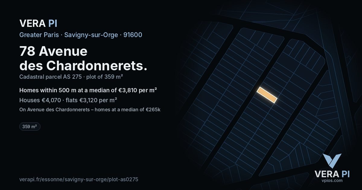 78 Avenue des Chardonnerets, Savigny-sur-Orge at night – the plot lit, the parcels around coloured by the prices near them