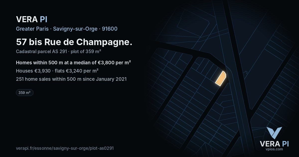 57 bis Rue de Champagne, Savigny-sur-Orge at night – the plot lit, the parcels around coloured by the prices near them