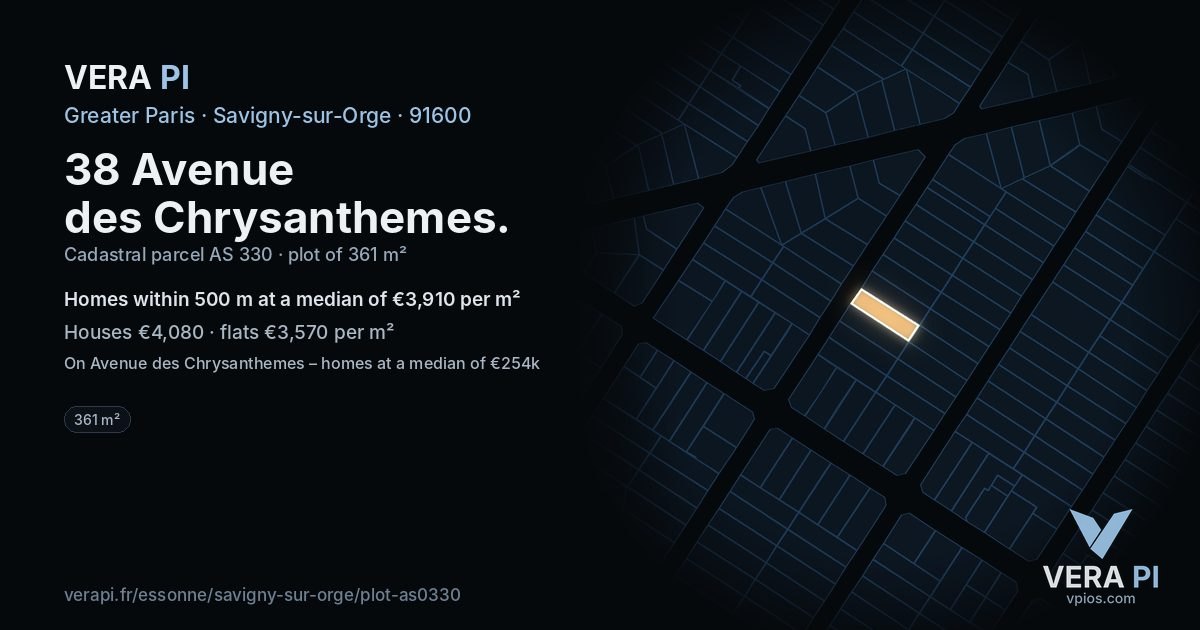 38 Avenue des Chrysanthemes, Savigny-sur-Orge at night – the plot lit, the parcels around coloured by the prices near them
