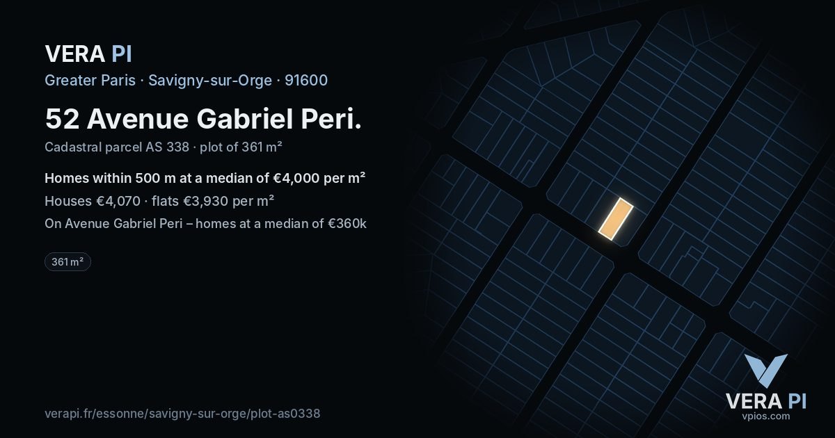 52 Avenue Gabriel Peri, Savigny-sur-Orge at night – the plot lit, the parcels around coloured by the prices near them
