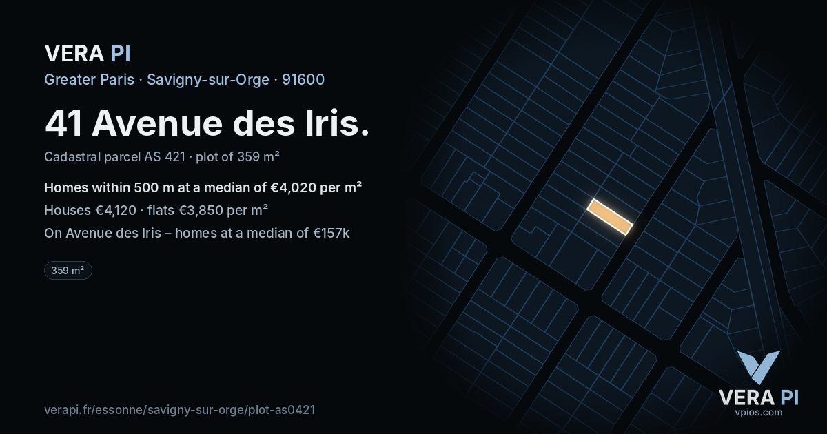 41 Avenue des Iris, Savigny-sur-Orge at night – the plot lit, the parcels around coloured by the prices near them