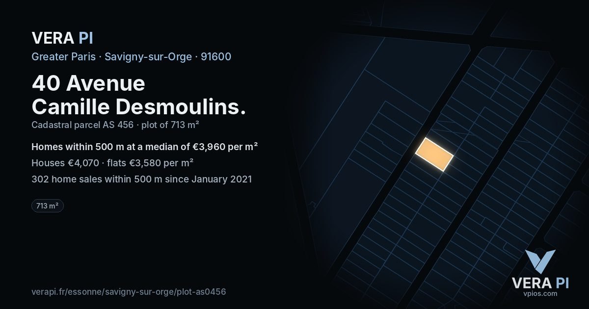 40 Avenue Camille Desmoulins, Savigny-sur-Orge at night – the plot lit, the parcels around coloured by the prices near them