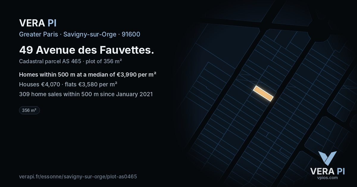 49 Avenue des Fauvettes, Savigny-sur-Orge at night – the plot lit, the parcels around coloured by the prices near them