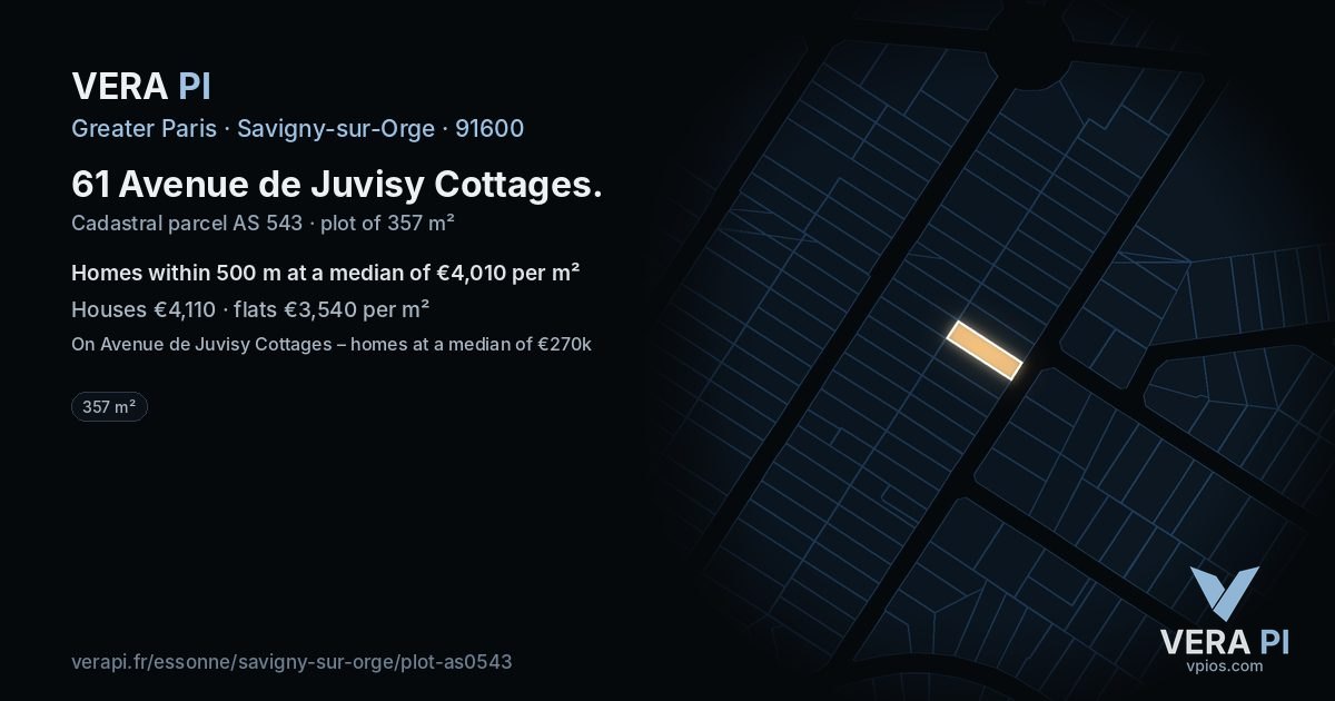 61 Avenue de Juvisy Cottages, Savigny-sur-Orge at night – the plot lit, the parcels around coloured by the prices near them