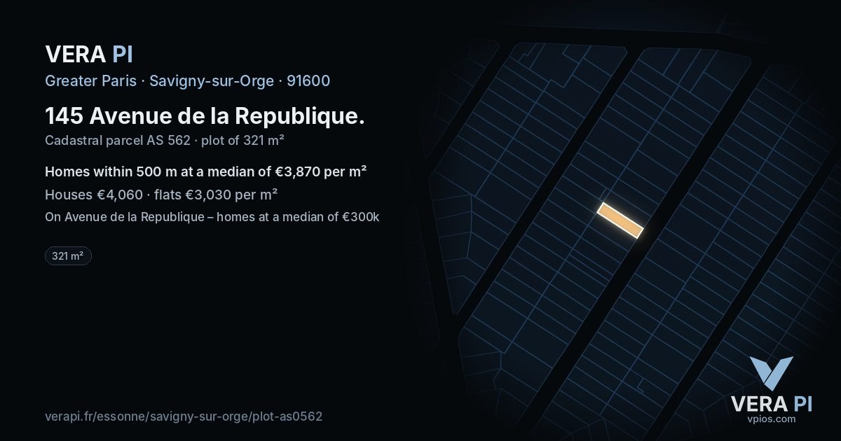 145 Avenue de la Republique, Savigny-sur-Orge at night – the plot lit, the parcels around coloured by the prices near them
