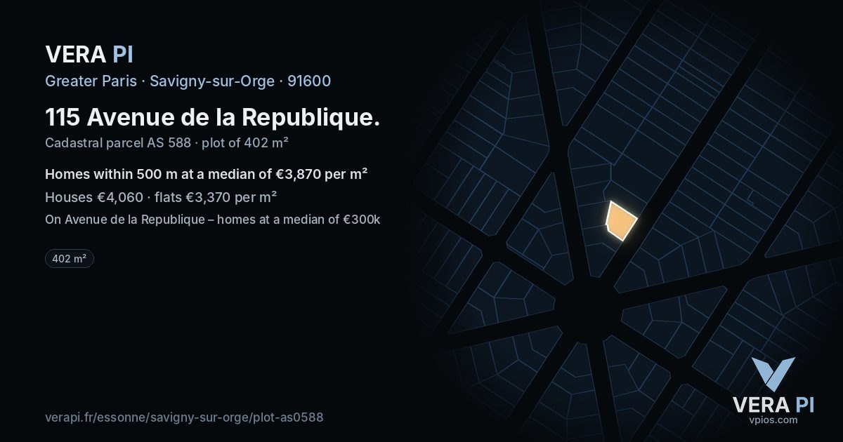 115 Avenue de la Republique, Savigny-sur-Orge at night – the plot lit, the parcels around coloured by the prices near them
