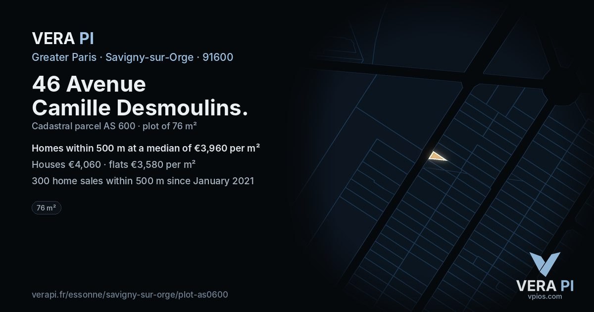 46 Avenue Camille Desmoulins, Savigny-sur-Orge at night – the plot lit, the parcels around coloured by the prices near them