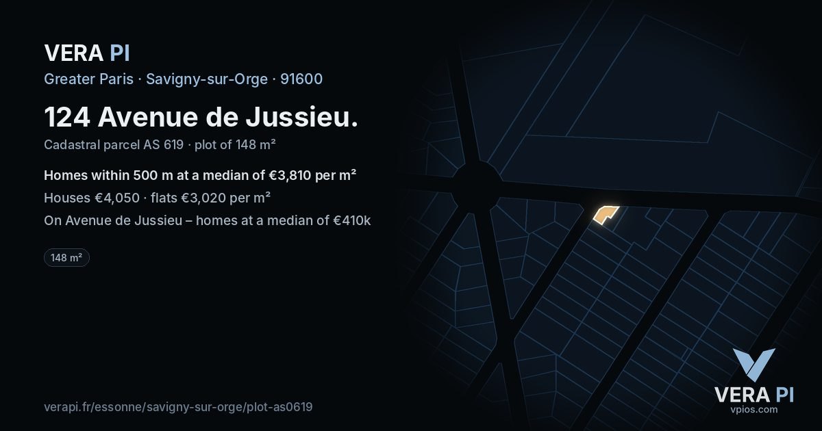 124 Avenue de Jussieu, Savigny-sur-Orge at night – the plot lit, the parcels around coloured by the prices near them