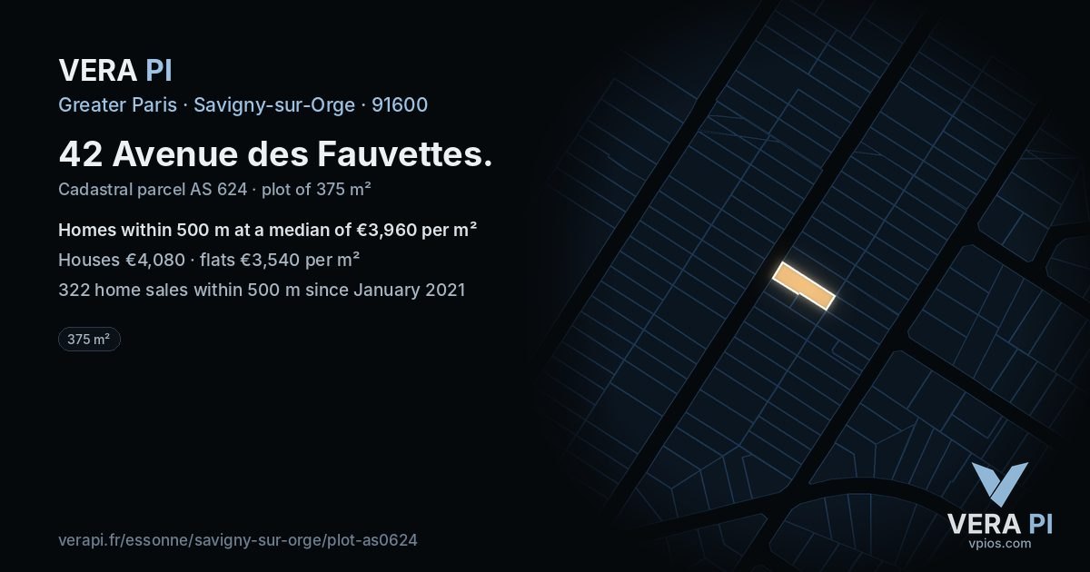 42 Avenue des Fauvettes, Savigny-sur-Orge at night – the plot lit, the parcels around coloured by the prices near them