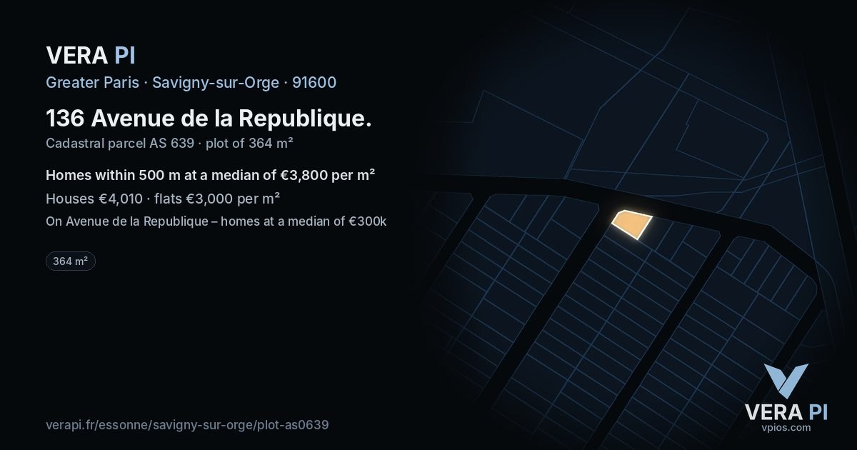136 Avenue de la Republique, Savigny-sur-Orge at night – the plot lit, the parcels around coloured by the prices near them
