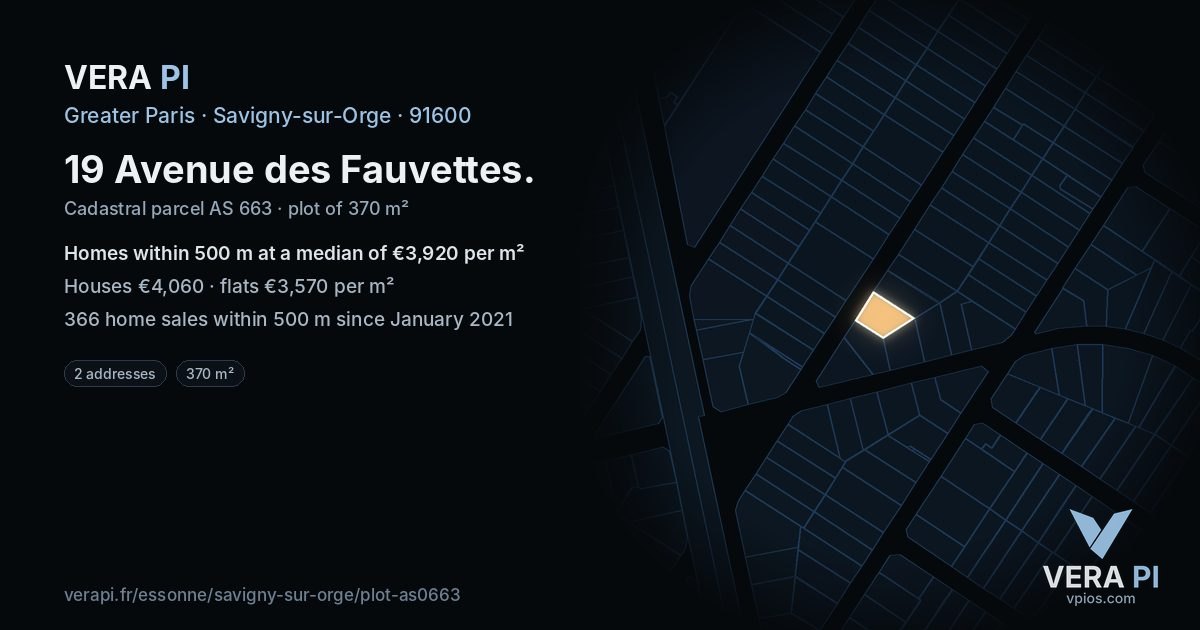 19 Avenue des Fauvettes, Savigny-sur-Orge at night – the plot lit, the parcels around coloured by the prices near them