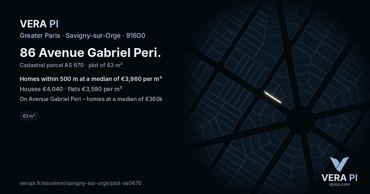 86 Avenue Gabriel Peri, Savigny-sur-Orge at night – the plot lit, the parcels around coloured by the prices near them