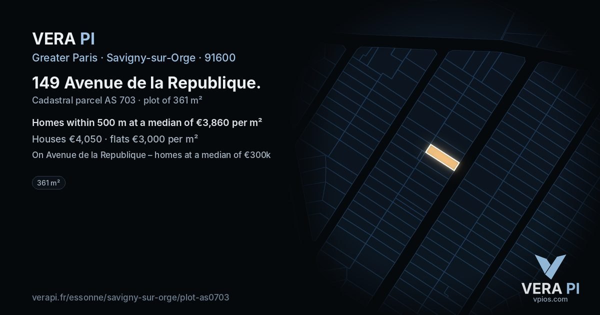 149 Avenue de la Republique, Savigny-sur-Orge at night – the plot lit, the parcels around coloured by the prices near them