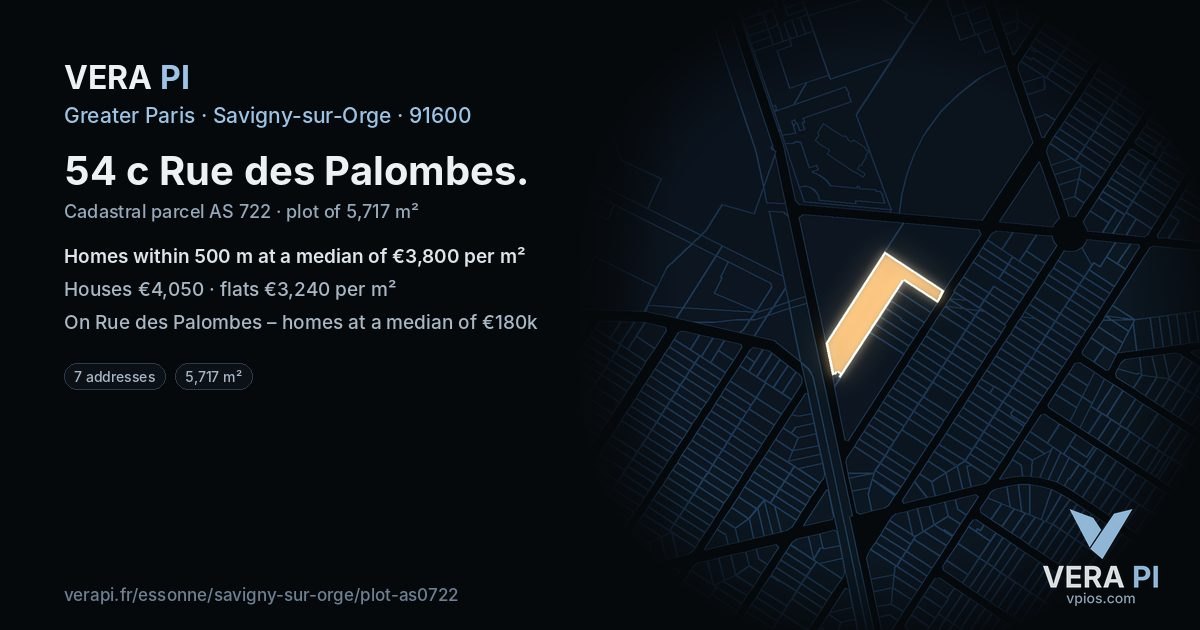 54 c Rue des Palombes, Savigny-sur-Orge at night – the plot lit, the parcels around coloured by the prices near them