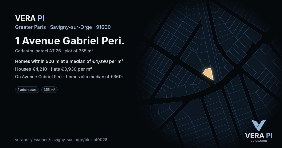 1 Avenue Gabriel Peri, Savigny-sur-Orge at night – the plot lit, the parcels around coloured by the prices near them