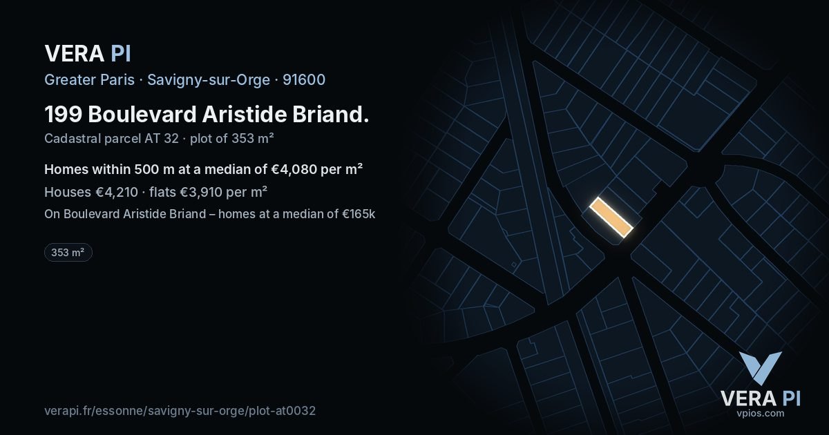199 Boulevard Aristide Briand, Savigny-sur-Orge at night – the plot lit, the parcels around coloured by the prices near them