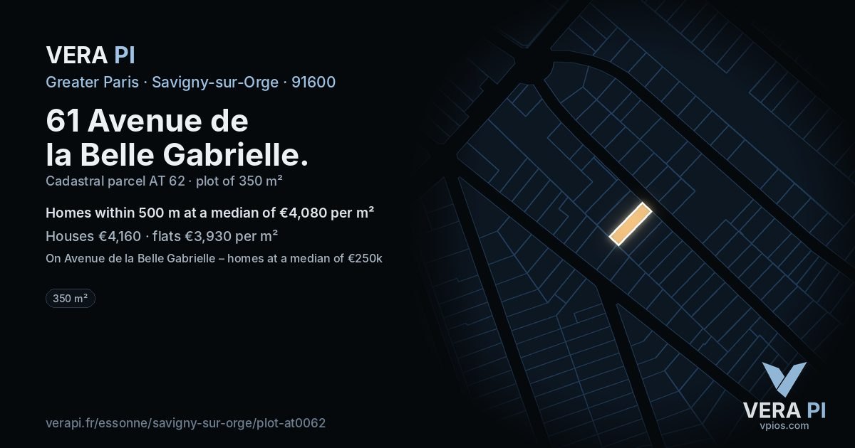 61 Avenue de la Belle Gabrielle, Savigny-sur-Orge at night – the plot lit, the parcels around coloured by the prices near them