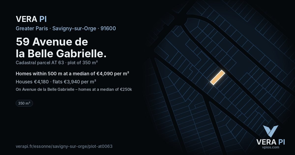 59 Avenue de la Belle Gabrielle, Savigny-sur-Orge at night – the plot lit, the parcels around coloured by the prices near them