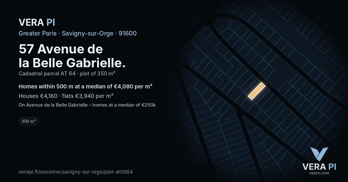 57 Avenue de la Belle Gabrielle, Savigny-sur-Orge at night – the plot lit, the parcels around coloured by the prices near them