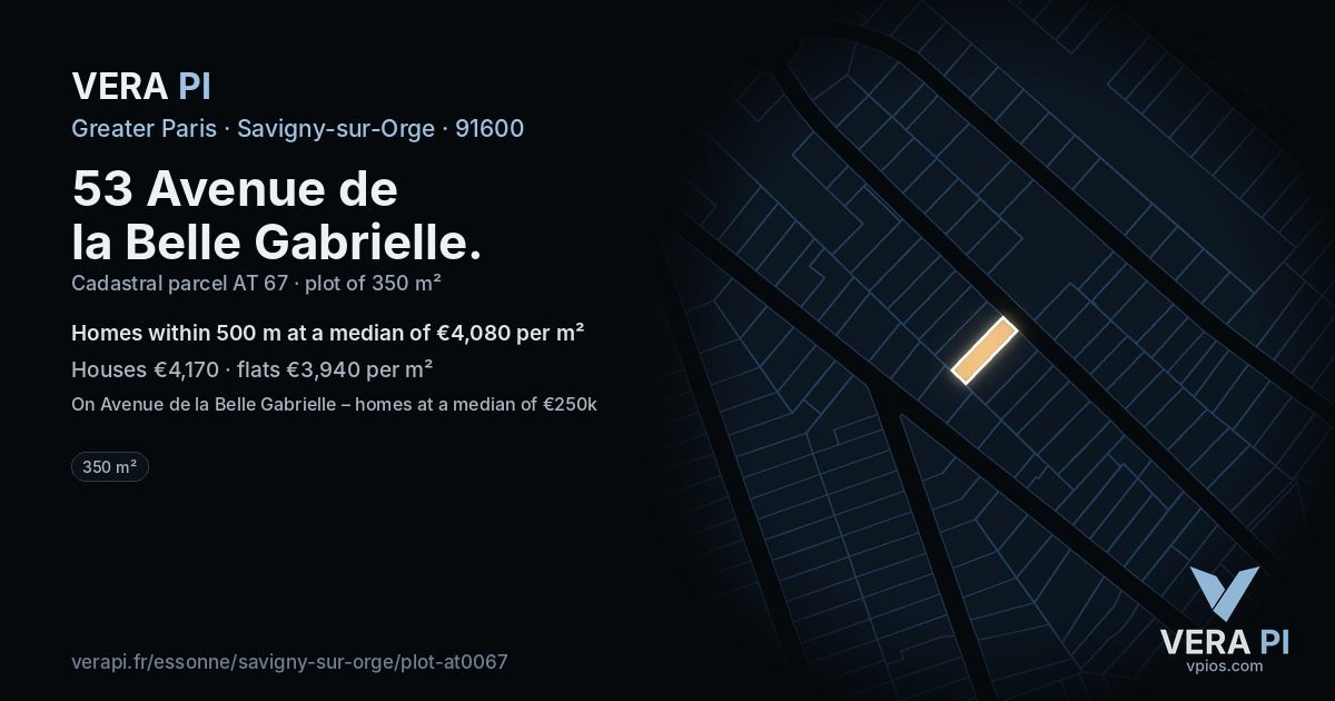 53 Avenue de la Belle Gabrielle, Savigny-sur-Orge at night – the plot lit, the parcels around coloured by the prices near them