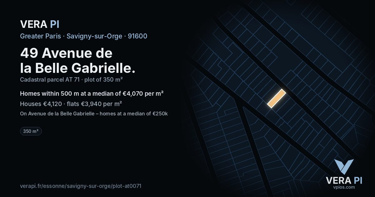 49 Avenue de la Belle Gabrielle, Savigny-sur-Orge at night – the plot lit, the parcels around coloured by the prices near them