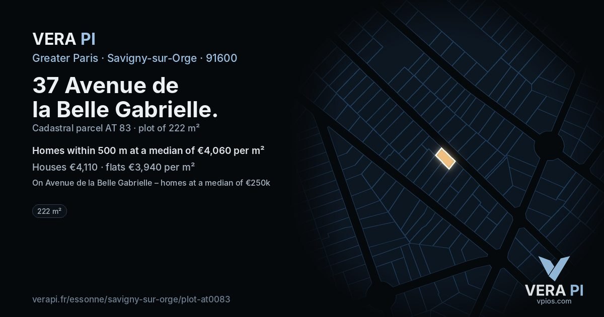 37 Avenue de la Belle Gabrielle, Savigny-sur-Orge at night – the plot lit, the parcels around coloured by the prices near them