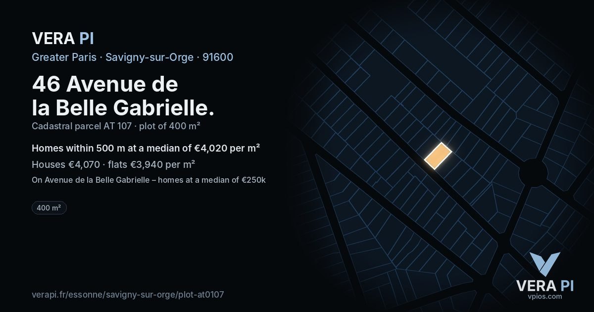 46 Avenue de la Belle Gabrielle, Savigny-sur-Orge at night – the plot lit, the parcels around coloured by the prices near them