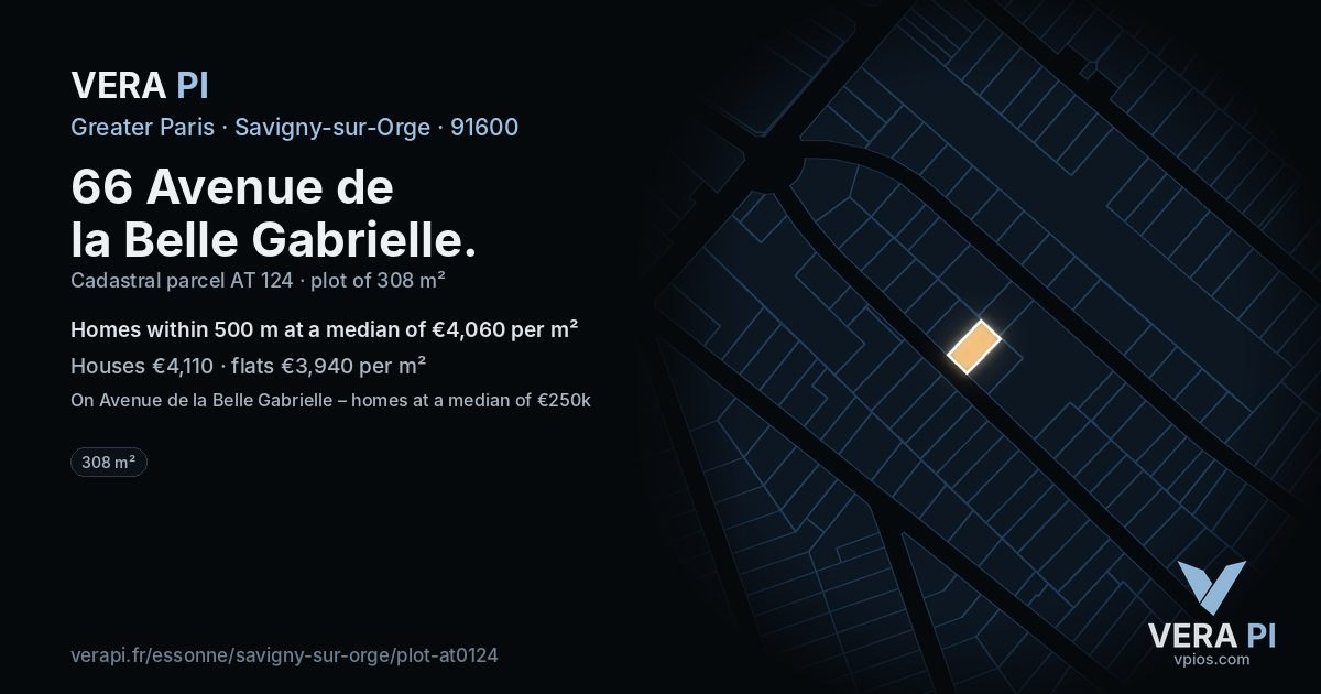 66 Avenue de la Belle Gabrielle, Savigny-sur-Orge at night – the plot lit, the parcels around coloured by the prices near them