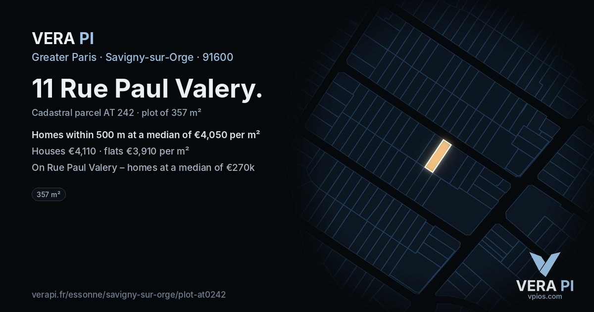 11 Rue Paul Valery, Savigny-sur-Orge at night – the plot lit, the parcels around coloured by the prices near them