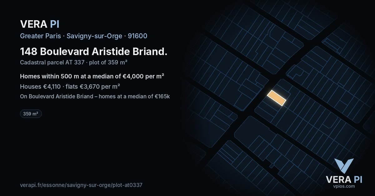 148 Boulevard Aristide Briand, Savigny-sur-Orge at night – the plot lit, the parcels around coloured by the prices near them