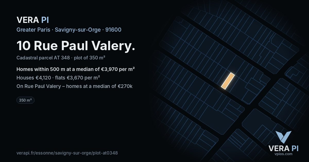 10 Rue Paul Valery, Savigny-sur-Orge at night – the plot lit, the parcels around coloured by the prices near them
