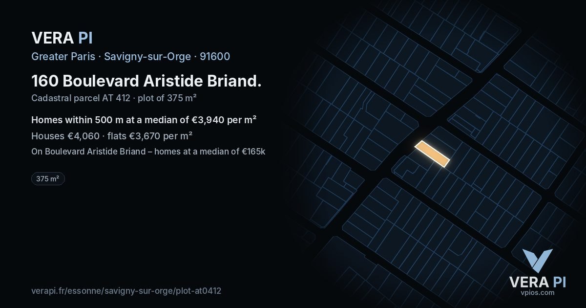 160 Boulevard Aristide Briand, Savigny-sur-Orge at night – the plot lit, the parcels around coloured by the prices near them