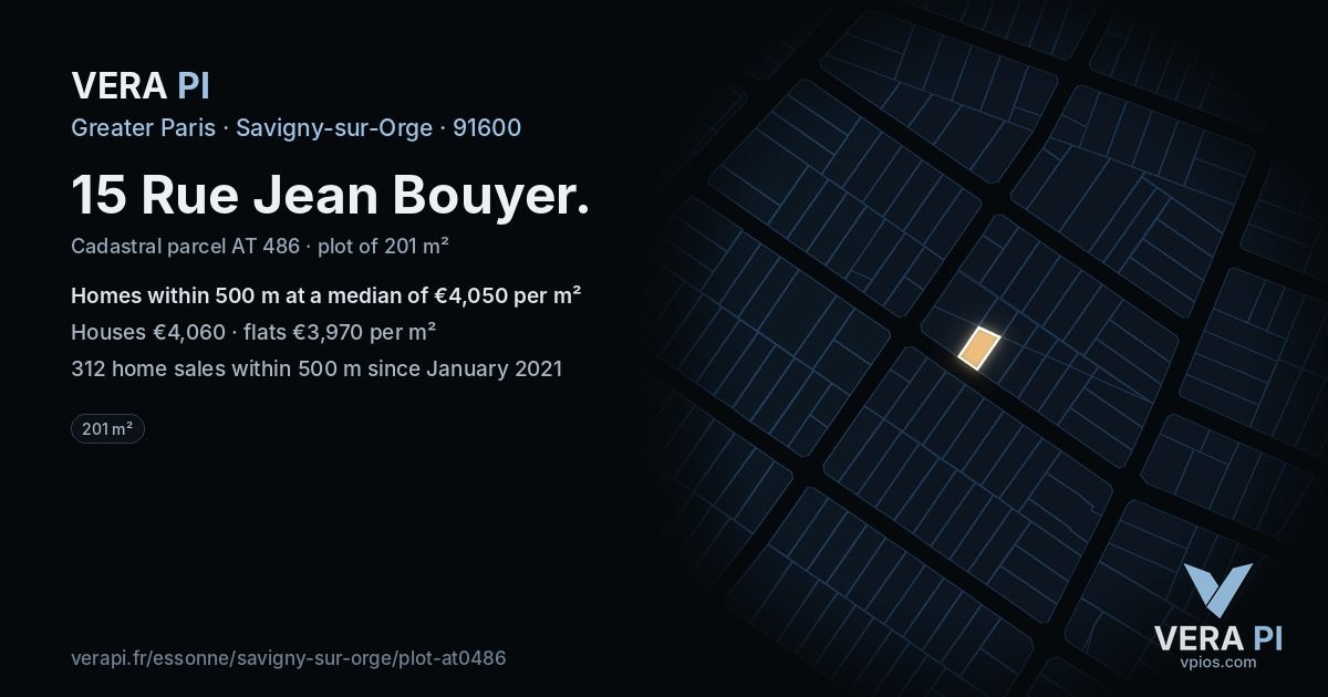 15 Rue Jean Bouyer, Savigny-sur-Orge at night – the plot lit, the parcels around coloured by the prices near them