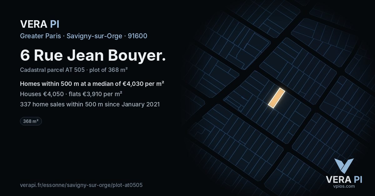 6 Rue Jean Bouyer, Savigny-sur-Orge at night – the plot lit, the parcels around coloured by the prices near them