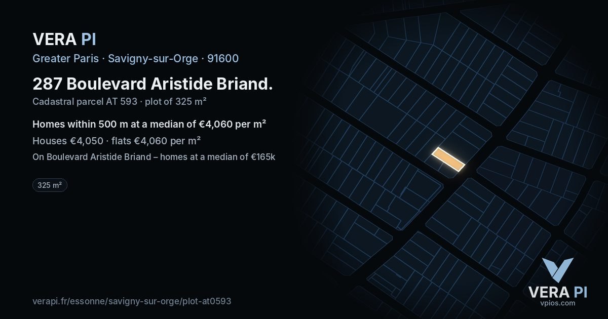 287 Boulevard Aristide Briand, Savigny-sur-Orge at night – the plot lit, the parcels around coloured by the prices near them