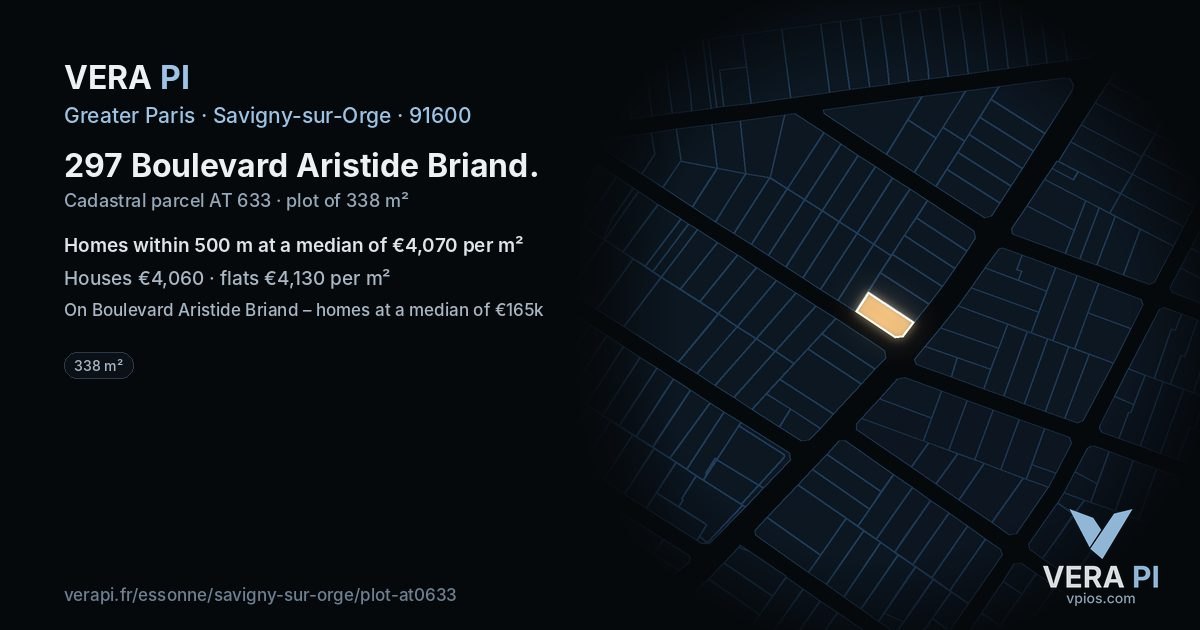 297 Boulevard Aristide Briand, Savigny-sur-Orge at night – the plot lit, the parcels around coloured by the prices near them