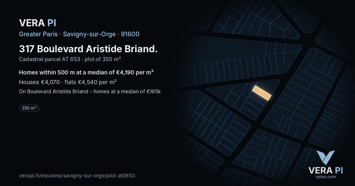 317 Boulevard Aristide Briand, Savigny-sur-Orge at night – the plot lit, the parcels around coloured by the prices near them