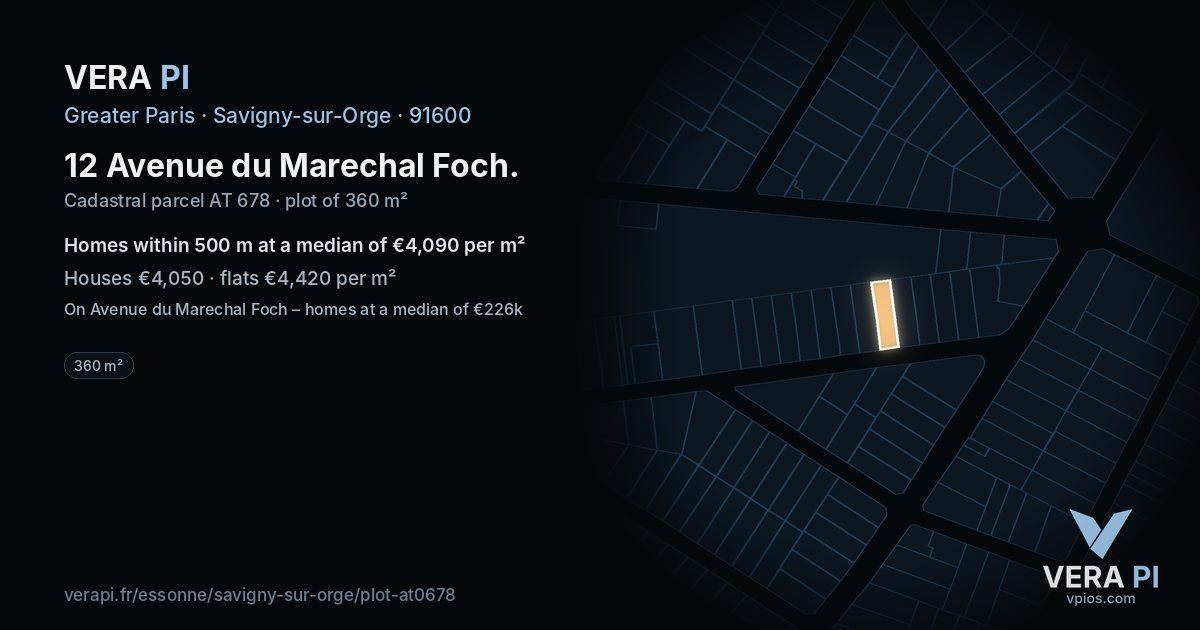 12 Avenue du Marechal Foch, Savigny-sur-Orge at night – the plot lit, the parcels around coloured by the prices near them