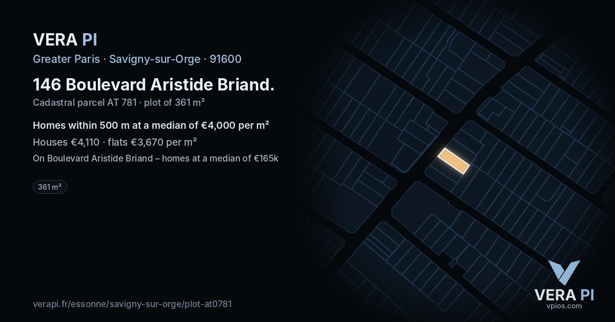 146 Boulevard Aristide Briand, Savigny-sur-Orge at night – the plot lit, the parcels around coloured by the prices near them