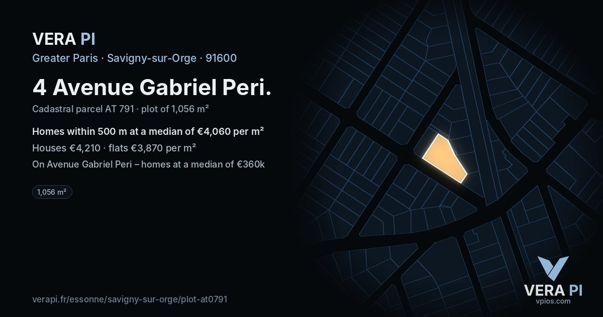 4 Avenue Gabriel Peri, Savigny-sur-Orge at night – the plot lit, the parcels around coloured by the prices near them