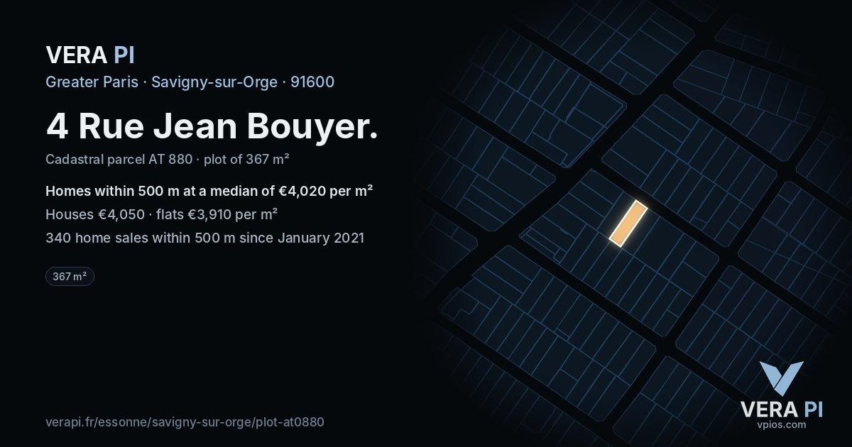 4 Rue Jean Bouyer, Savigny-sur-Orge at night – the plot lit, the parcels around coloured by the prices near them