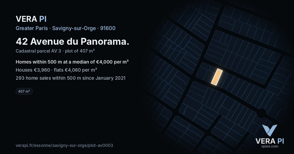 42 Avenue du Panorama, Savigny-sur-Orge at night – the plot lit, the parcels around coloured by the prices near them