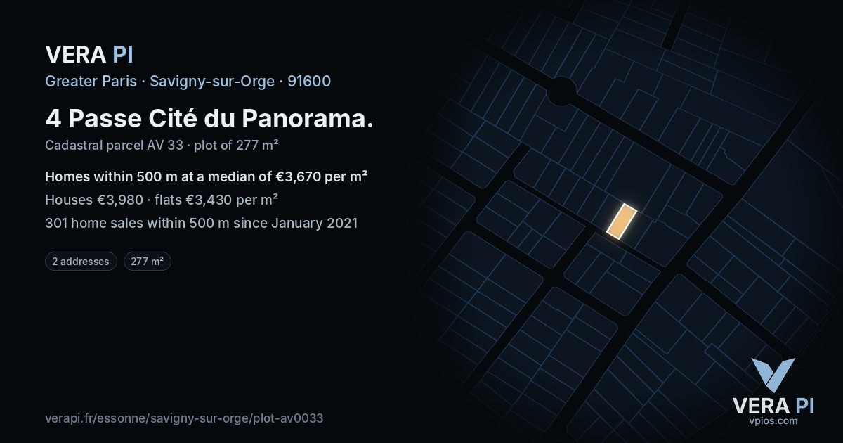 4 Passe Cité du Panorama, Savigny-sur-Orge at night – the plot lit, the parcels around coloured by the prices near them